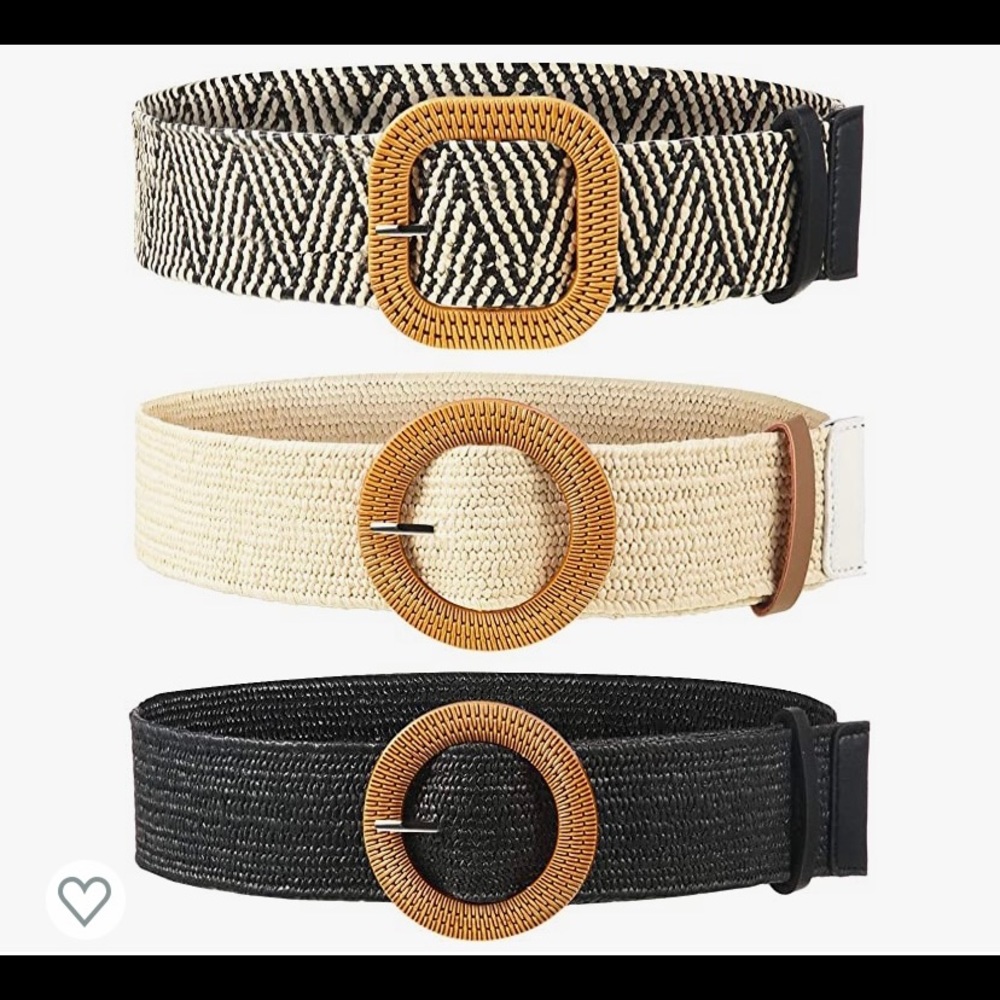 3 Piece Straw Woven Elastic Stretch Belts